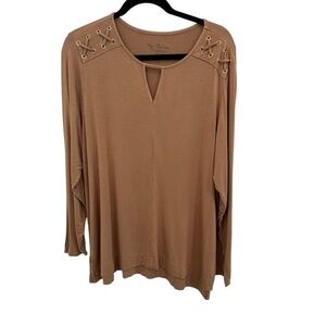 By Chico's Long Sleeve Lace Up Shoulder Stretch Knit Top Chico's Size 3